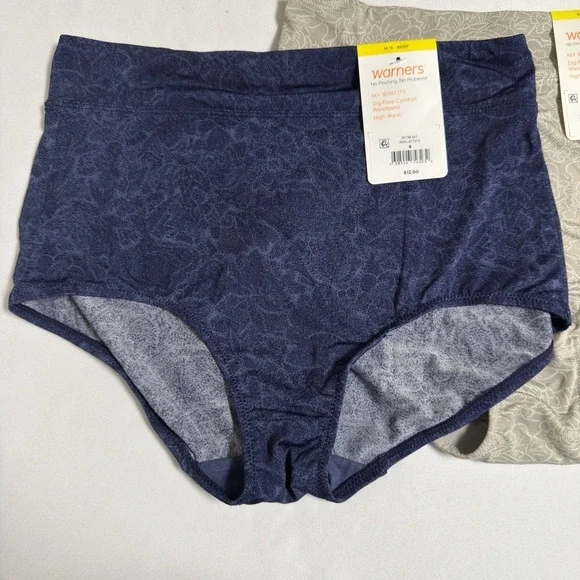 Warner's Brief Underwear Women's M/6 High Waist No Pinch Panty Beige Navy 2 pair - Picture 2 of 9